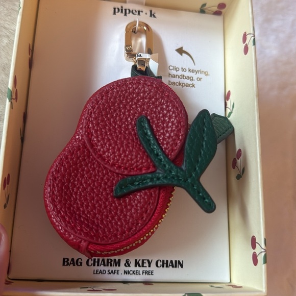 Viral Piper K Cherry Leather Air Tag Holder Keychain - Picture 4 of 5
